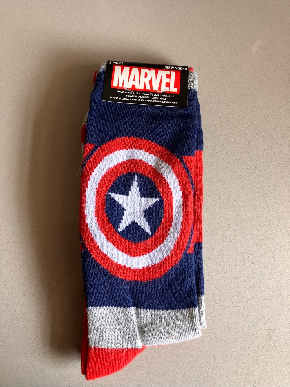 Marvel Captain America Shield Crew Socks - Navy, Red, White